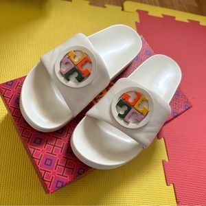 Tory Burch white ivory slides with box